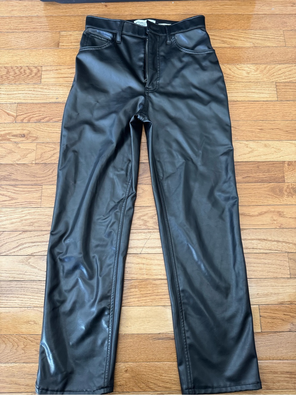 Abercrombie & Fitch Men's Black Faux-Leather Straight Pants